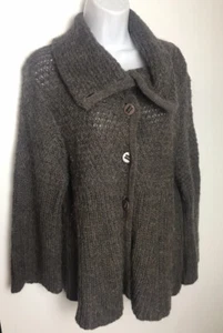 MAGASCHONI Brown Sweater Coatigan Cardigan Wool Blend Knit Cowl Funnel Neck Sz M - Picture 1 of 8