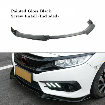 Fit For HONDA Civic 2016-2018 Front Lower Black Underbody Splitter Spoiler Lip Foto 1 de 4