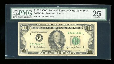 DBR 1950-E $100 FRN New York STAR Fr. 2162-B* PMG 25 Serial B01341031* - Image 1 of 2