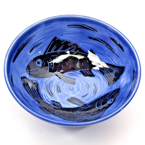 Signed Blue Fish Pisces Bowl | Terraverse Studio Art Pottery | Lyza Wynette - Picture 1 of 8