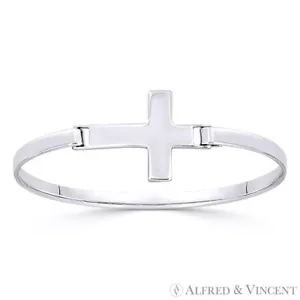 Lateinisches Kreuz Katholisch Christlich Charm Massiv .925 Sterling Silber Armreif Armband - Bild 1 von 1
