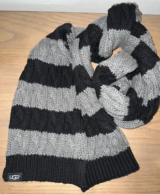 Bufanda UGG para mujer tejida con cable negra/gris invierno bufanda suave de lujo ¡NUEVA SIN ETIQUETAS! Foto 1 de 4