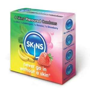 Skins Condoms - Skins Flavoured Condoms 4 Pack Real Feel Condoms - Picture 1 of 1