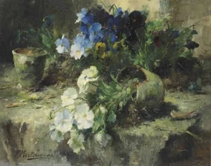 Frans Mortelmans weiß und blau Veilchen Leinwandbild 16 x 20 - Bild 1 von 4