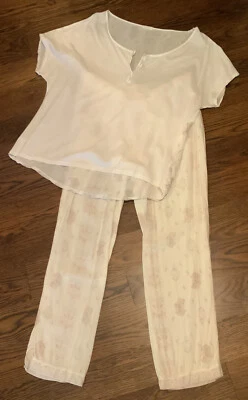 OYSHO XL Floral Paisley White Blush Gray Print PJ Light Pajama Top & Pants Set - Image 1 of 4