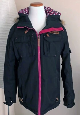 Jaqueta de esqui feminina HotTuna com capuz, preta e rosa quente, impermeável, tamanho 12 - Imagem 1 de 4