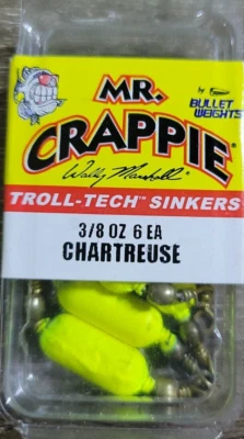 Mr. Crappie Troll Tech грузила, 3/8 унц. Chartreuse, 6 в упаковке-СОВЕРШЕННО НОВЫЙ-SHIP24H - Изображение 1 из 4