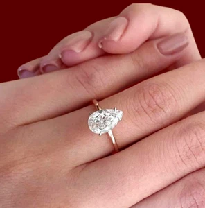14k Multi-Tone Gold 1.70 Ct Pear Lab Created Diamond Solitaire Engagement Ring - Picture 1 of 6