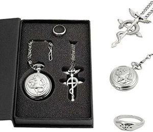 Full Metal Alchemist Pocket Watch Necklace Ring Edward Elric Anime Cosplay Gift - Picture 1 of 9