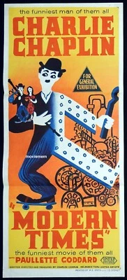 MODERN TIMES 1954r Daybill Movie Poster Charlie Chaplin Paulette Goddard - Bild 1 von 2