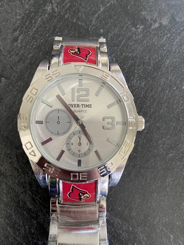 Louisville Cardinals Over-Time Quartz Wrist Watch Stainless Steel New Collegiate Cover