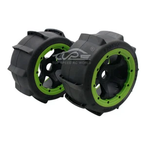 Rear Sand Wheel Tire With Green beadlock Set For 1/5 RC HPI Baja 5B RC CAR PARTS - Picture 1 of 10