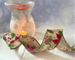 Eleganza POINSETTIA Christmas natural- Luxury Wire edge Ribbon 50mm *last stock* - Picture 1 of 5