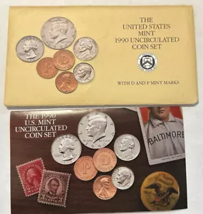 1990 US Mint Uncirculated Coin Set Philadelphia and Denver Mints. 10 Total Coins - Picture 1 of 4