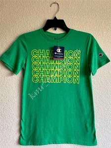 NWT Champion Lightweight Tee with Repeating Block Logo in Green & Yellow Size: L - Picture 1 of 8