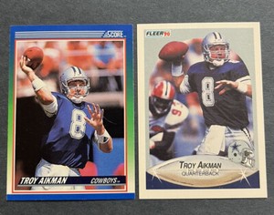 1990 Fleer #384 Troy Aikman & Score Card #21 Dallas Cowboys