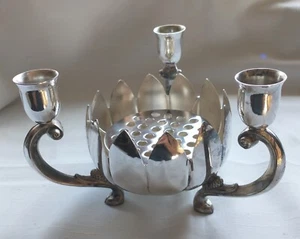 CANDELABRO LEONARD SILVERPLATE LOTUS 3 LUCES CON RANA extraíble - Imagen 1 de 6