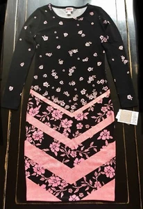 NWT XXS Lularoe FLORAL Pink DIPPED Black CHEVRON Elegant DEBBIE Dress NWT - Picture 1 of 6