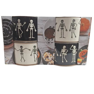 Set of 4 Halloween Skeleton Mugs 2.25" Tall and 4" Wide at the Top New in Box - Picture 1 of 13