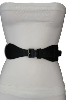 New Women Belt Fashion Hip High Waist Black Elastic Band Metal Buckle Size S M - Image 1 of 4
