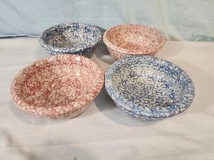 ROSEVILLE Spongeware Soup/Cereal Bowls Red/Blue, Set of 4, NICE! - Picture 1 of 14