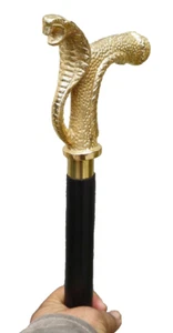 Nautical antique Brass Snake Handle black wooden Vintage cobra walking stick - Picture 1 of 8