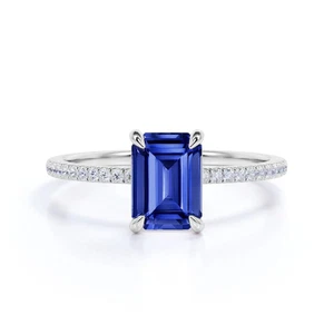 Vintage Art Deco 1 Ct Blue Sapphire Emerald Cut Engagement Ring for Women BS-19 - Picture 1 of 4