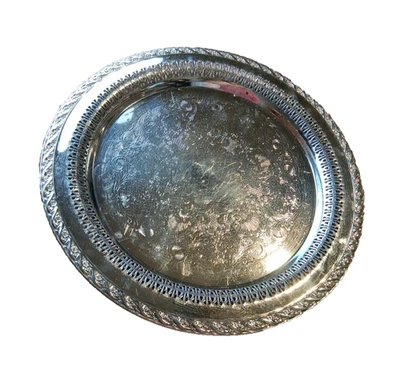 Vintage Wm. Bandeja redonda plateada Rogers & Son Spring Flower 2070 borde perforado Foto 1 de 4