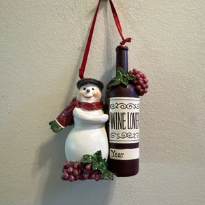 Weihnachtsschmuck - Schneemann mit Wein Geschenkflasche mit personalisierbarem Jahr - Bild 1 von 7
