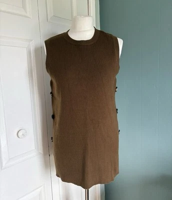 Principles Knit Tank Top Side Button Detail Size 8 Khaki Ribbed Sleeveless Layer - Image 1 of 4