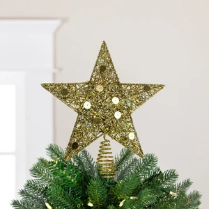 Northlight beleuchteter gold glitzernder Stern Weihnachtsbaum Topper - 11,5", Multi - Bild 1 von 3