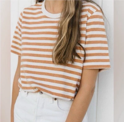 Jenni Kayne 棉牦牛条纹圆领短袖 T 恤 XS 学院安静豪华 — 第 1/4 张图片