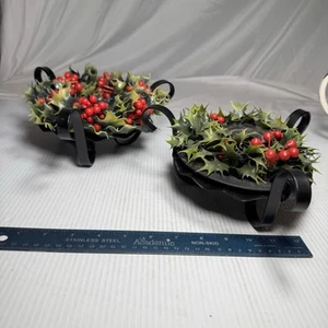 (2) Vintage Christmas Candle Rings Holly Berry Holiday Table Decor - Picture 1 of 6