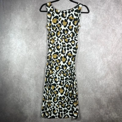 Norma Kamali Bodycon Dress Womens Small Cream Leopard Print Ruched Party Stretch - Image 1 of 4