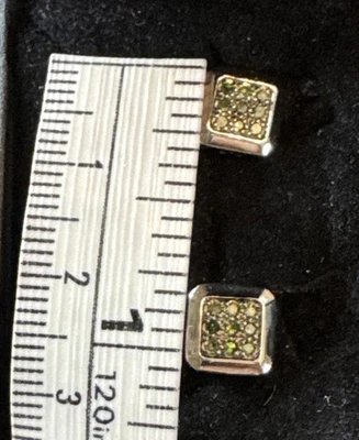 Sterling Silver 925 Square Pave Diamond Accent Pushback Earrings Green - Image 1 of 4