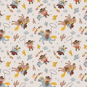 Wild West Cowboy Dog Cream Flannel Fabric - Picture 1 of 2