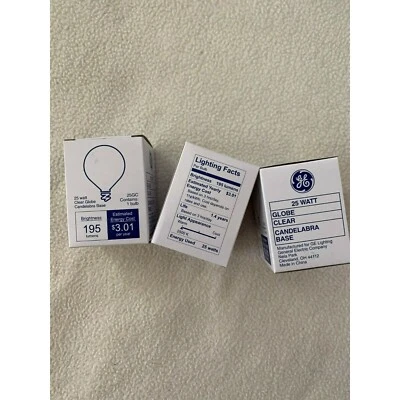 3QTY GE Lighting 25GC Crystal Clear 25-Watt195-Lumen G16.5 Light Bulb Pack of 3 - Image 1 of 4