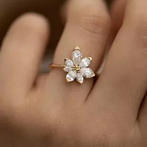 1.50 Carat Pear Cut Diamond Flower Cluster Wedding Ring 14K Yellow Gold Finish - Picture 1 of 7