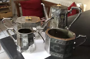 Antique Victorian Thomas Otley & Sons Engrave Silver Plate 4pc Teaset Tea Set - Picture 1 of 12