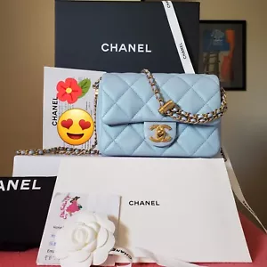 Chanel 21K My Perfect Mini classic Flap Bag Iridescent Blue Caviar W Receipt - Picture 1 of 14