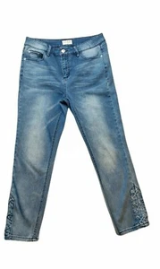 Bisou Bisou Womens Jeans Size 6 Blue Skinny Stretch Mid Rise Lace Up Ankle - Picture 1 of 12