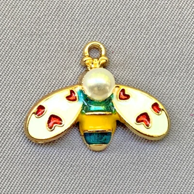 Dijes de perlas de abeja turquesa corazón esmaltado aleación chapada en oro de 17x23 mm 6 por paquete Foto 1 de 2
