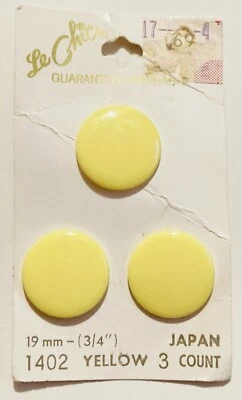 Vintage Le Chic Yellow Round Plastic Buttons Shank 3/4" 19mm Set of 3 #1402 - Image 1 of 3