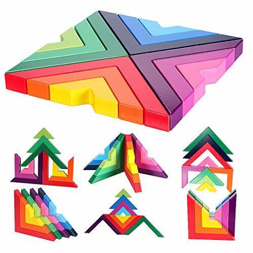 Geometry Rainbow Wooden Building Block Stacking Puzzle Toy for Kids