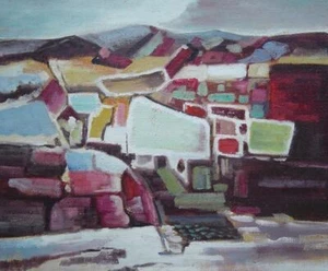 Pintura al óleo paisaje urbano moderno Village Vista 20x24 - Imagen 1 de 1