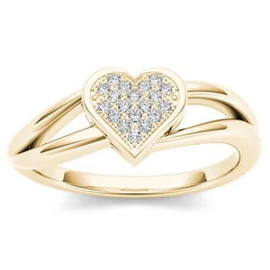 10k Yellow Gold 0.05 Ct Diamond Heart Engagement Ring for Women Size 7.5 - Picture 1 of 4