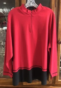 Bechamel II Women 2X Plus Red & Black 1/4 Zip L/S Red/Black Cotton Pullover NWT - Picture 1 of 21