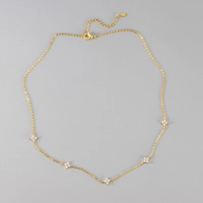 Elegante collar de cadena de trébol estación enchapado en plata esterlina para mujer 16+2" B10 Foto 1 de 4