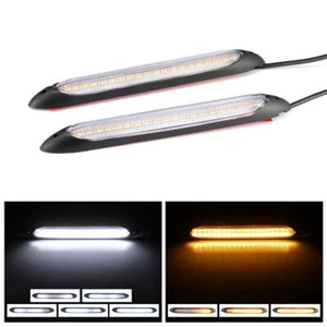 2X Tira de luz diurna LED blanca DRL universal para automóvil ámbar 12V - Imagen 1 de 11