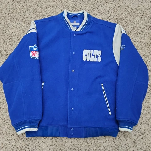 Vintage Indianapolis Colts Bomber Varsity Jacket Wool Leather Reebok NFL Size XL Cover